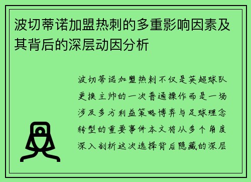 波切蒂诺加盟热刺的多重影响因素及其背后的深层动因分析