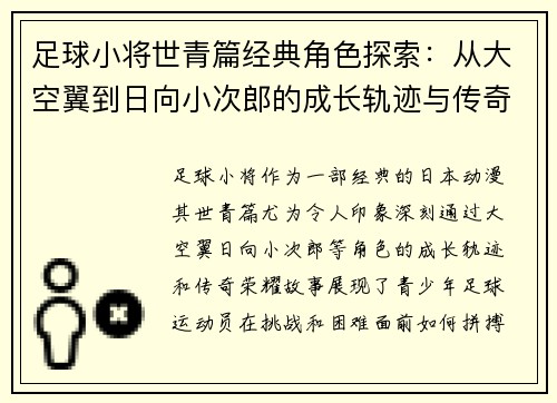足球小将世青篇经典角色探索：从大空翼到日向小次郎的成长轨迹与传奇荣耀